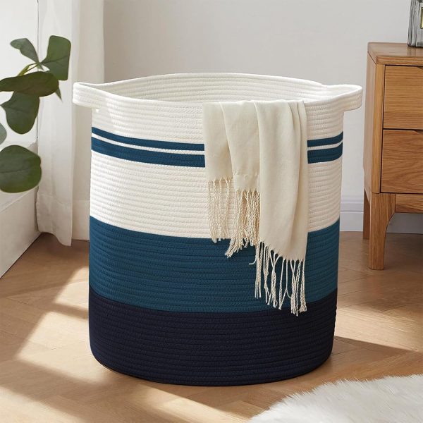 OIAHOMY 80L Laundry Baskets Hamper with Handles,Decorative Basket for Living room,Woven Storage Basket for Toys Bin,Pillows, Blankets,Clothes-20x18in-Gradient Yellow - Image 29