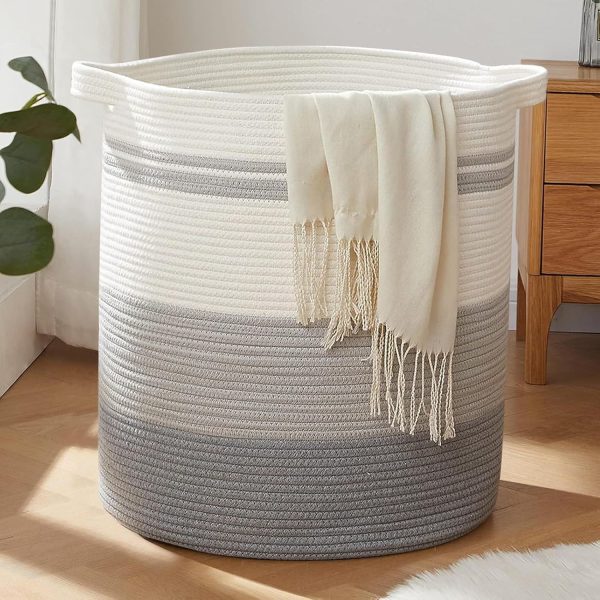 OIAHOMY 80L Laundry Baskets Hamper with Handles,Decorative Basket for Living room,Woven Storage Basket for Toys Bin,Pillows, Blankets,Clothes-20x18in-Gradient Yellow - Image 36