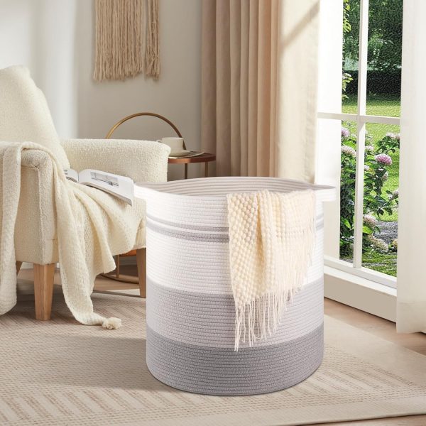OIAHOMY 80L Laundry Baskets Hamper with Handles,Decorative Basket for Living room,Woven Storage Basket for Toys Bin,Pillows, Blankets,Clothes-20x18in-Gradient Yellow - Image 37