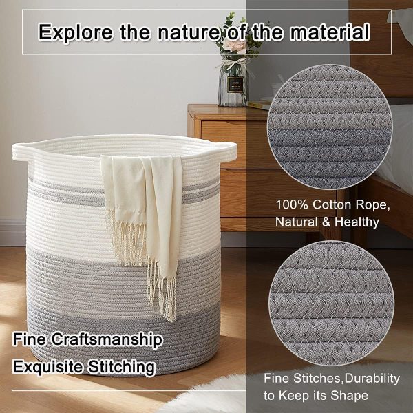 OIAHOMY 80L Laundry Baskets Hamper with Handles,Decorative Basket for Living room,Woven Storage Basket for Toys Bin,Pillows, Blankets,Clothes-20x18in-Gradient Yellow - Image 40