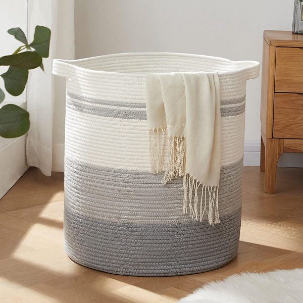 OIAHOMY 80L Laundry Baskets Hamper with Handles,Decorative Basket for Living room,Woven Storage Basket for Toys Bin,Pillows, Blankets,Clothes-20x18in-Gradient Yellow - Image 42