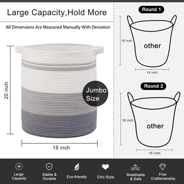 OIAHOMY 80L Laundry Baskets Hamper with Handles,Decorative Basket for Living room,Woven Storage Basket for Toys Bin,Pillows, Blankets,Clothes-20x18in-Gradient Yellow - Image 45