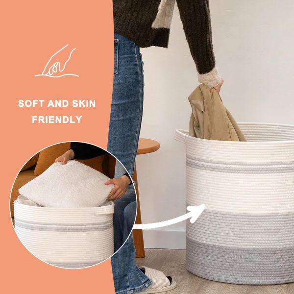 OIAHOMY 80L Laundry Baskets Hamper with Handles,Decorative Basket for Living room,Woven Storage Basket for Toys Bin,Pillows, Blankets,Clothes-20x18in-Gradient Yellow - Image 47