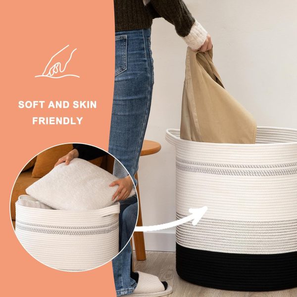 OIAHOMY 80L Laundry Baskets Hamper with Handles,Decorative Basket for Living room,Woven Storage Basket for Toys Bin,Pillows, Blankets,Clothes-20x18in-Gradient Yellow - Image 54