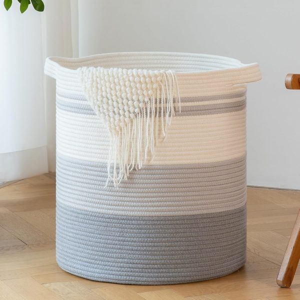 OIAHOMY 80L Laundry Baskets Hamper with Handles,Decorative Basket for Living room,Woven Storage Basket for Toys Bin,Pillows, Blankets,Clothes-20x18in-Gradient Yellow - Image 56