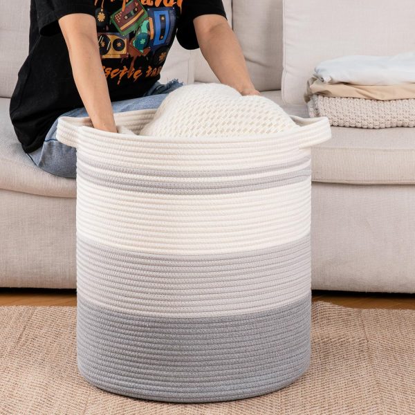 OIAHOMY 80L Laundry Baskets Hamper with Handles,Decorative Basket for Living room,Woven Storage Basket for Toys Bin,Pillows, Blankets,Clothes-20x18in-Gradient Yellow - Image 57