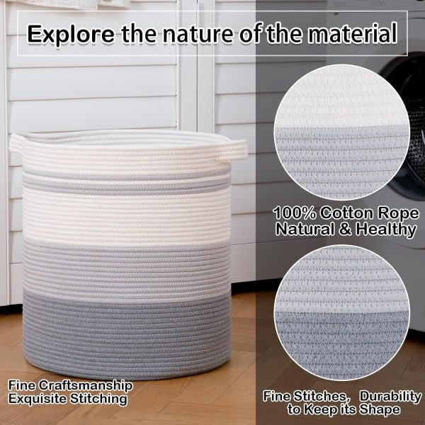 OIAHOMY 80L Laundry Baskets Hamper with Handles,Decorative Basket for Living room,Woven Storage Basket for Toys Bin,Pillows, Blankets,Clothes-20x18in-Gradient Yellow - Image 59