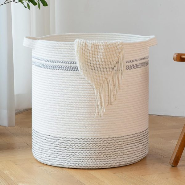 OIAHOMY 80L Laundry Baskets Hamper with Handles,Decorative Basket for Living room,Woven Storage Basket for Toys Bin,Pillows, Blankets,Clothes-20x18in-Gradient Yellow - Image 63