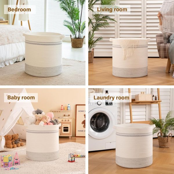 OIAHOMY 80L Laundry Baskets Hamper with Handles,Decorative Basket for Living room,Woven Storage Basket for Toys Bin,Pillows, Blankets,Clothes-20x18in-Gradient Yellow - Image 67