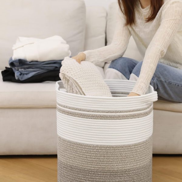 OIAHOMY 80L Laundry Baskets Hamper with Handles,Decorative Basket for Living room,Woven Storage Basket for Toys Bin,Pillows, Blankets,Clothes-20x18in-Gradient Yellow - Image 70