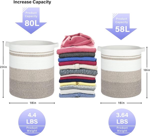 OIAHOMY 80L Laundry Baskets Hamper with Handles,Decorative Basket for Living room,Woven Storage Basket for Toys Bin,Pillows, Blankets,Clothes-20x18in-Gradient Yellow - Image 71
