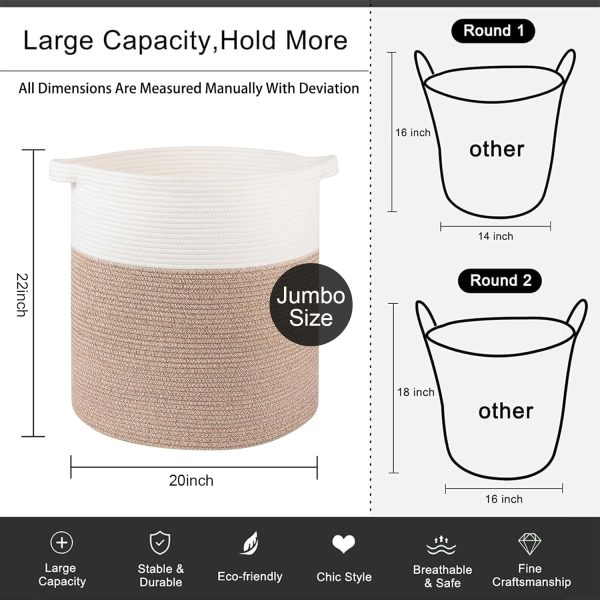 OIAHOMY 80L Laundry Baskets Hamper with Handles,Decorative Basket for Living room,Woven Storage Basket for Toys Bin,Pillows, Blankets,Clothes-20x18in-Gradient Yellow - Image 79