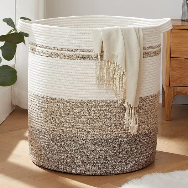 OIAHOMY 80L Laundry Baskets Hamper with Handles,Decorative Basket for Living room,Woven Storage Basket for Toys Bin,Pillows, Blankets,Clothes-20x18in-Gradient Yellow - Image 81