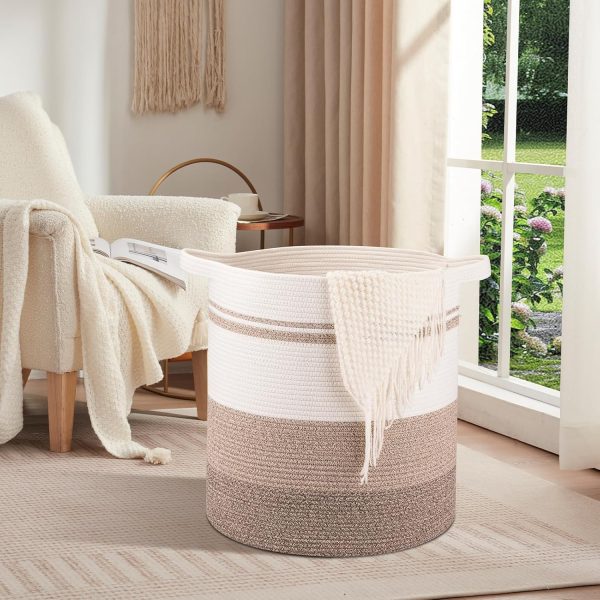 OIAHOMY 80L Laundry Baskets Hamper with Handles,Decorative Basket for Living room,Woven Storage Basket for Toys Bin,Pillows, Blankets,Clothes-20x18in-Gradient Yellow - Image 82