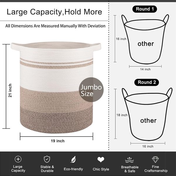 OIAHOMY 80L Laundry Baskets Hamper with Handles,Decorative Basket for Living room,Woven Storage Basket for Toys Bin,Pillows, Blankets,Clothes-20x18in-Gradient Yellow - Image 84