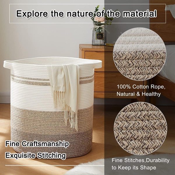 OIAHOMY 80L Laundry Baskets Hamper with Handles,Decorative Basket for Living room,Woven Storage Basket for Toys Bin,Pillows, Blankets,Clothes-20x18in-Gradient Yellow - Image 85