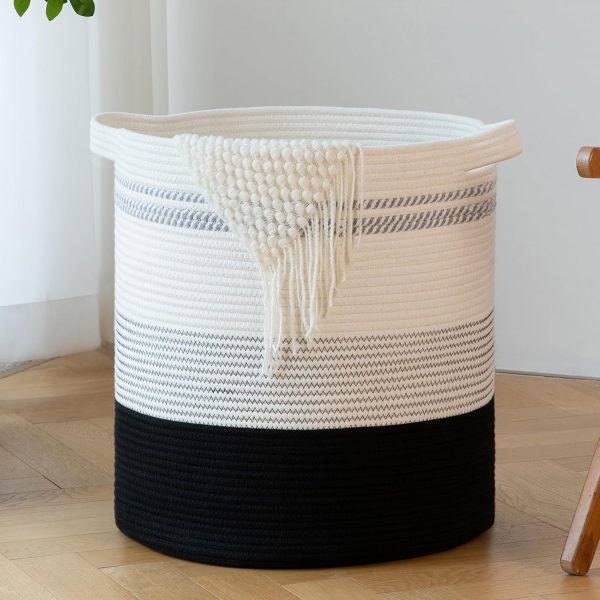 OIAHOMY 80L Laundry Baskets Hamper with Handles,Decorative Basket for Living room,Woven Storage Basket for Toys Bin,Pillows, Blankets,Clothes-20x18in-Gradient Yellow - Image 86
