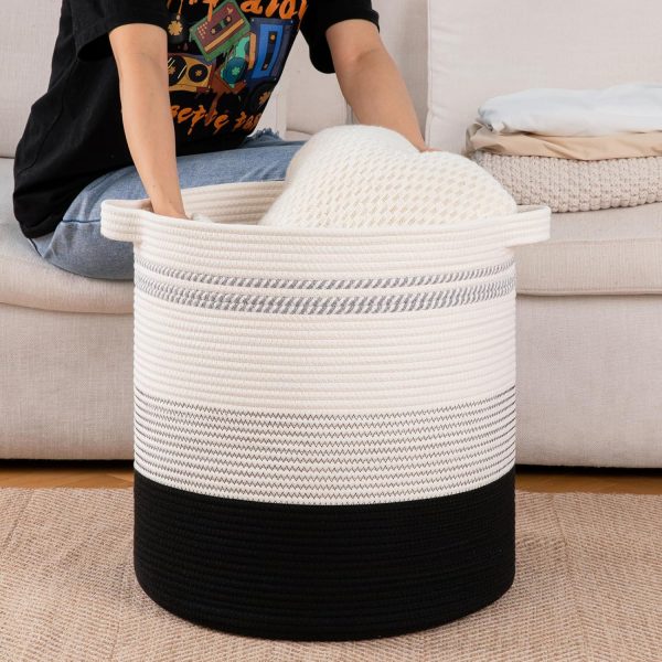 OIAHOMY 80L Laundry Baskets Hamper with Handles,Decorative Basket for Living room,Woven Storage Basket for Toys Bin,Pillows, Blankets,Clothes-20x18in-Gradient Yellow - Image 87