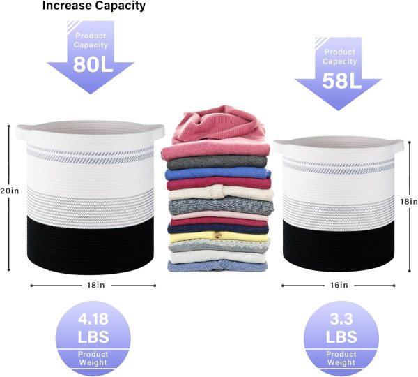 OIAHOMY 80L Laundry Baskets Hamper with Handles,Decorative Basket for Living room,Woven Storage Basket for Toys Bin,Pillows, Blankets,Clothes-20x18in-Gradient Yellow - Image 88