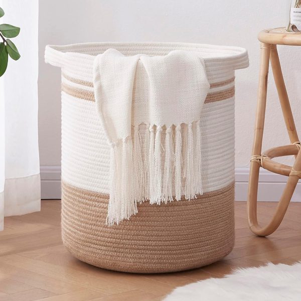 OIAHOMY 80L Laundry Baskets Hamper with Handles,Decorative Basket for Living room,Woven Storage Basket for Toys Bin,Pillows, Blankets,Clothes-20x18in-Gradient Yellow - Image 93